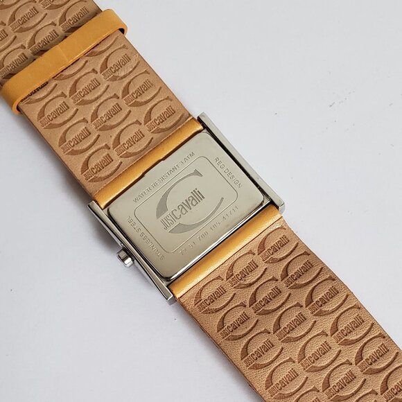 JUST CAVALLI Watch Wide Leather Strap Watch Yellow Cutout Lasercut - Picture 6 of 12